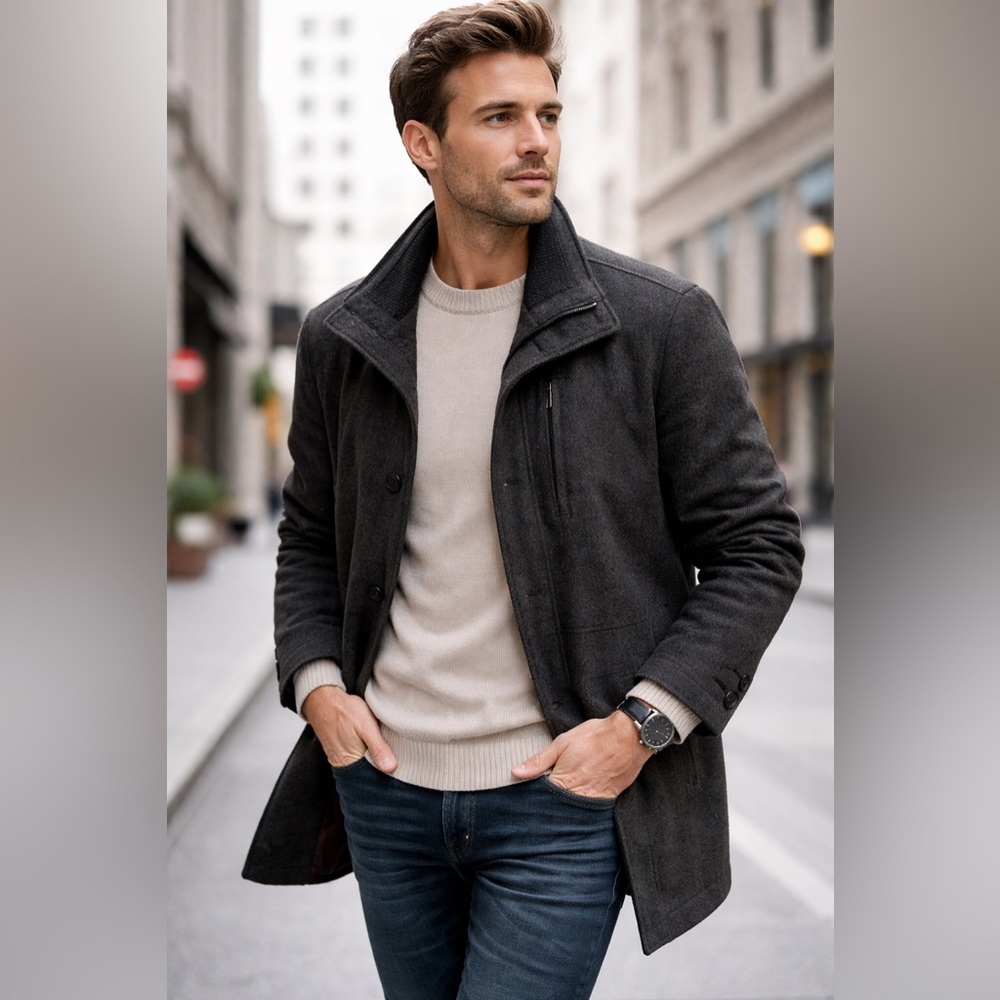 London Fog Wool Blend Car Coat Jacket Men’s XXL Charcoal Gray Classic Minimalist